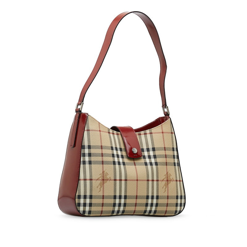 Burberry Nova Check One-Shoulder Bag Handbag Beige Red Leather Ladies