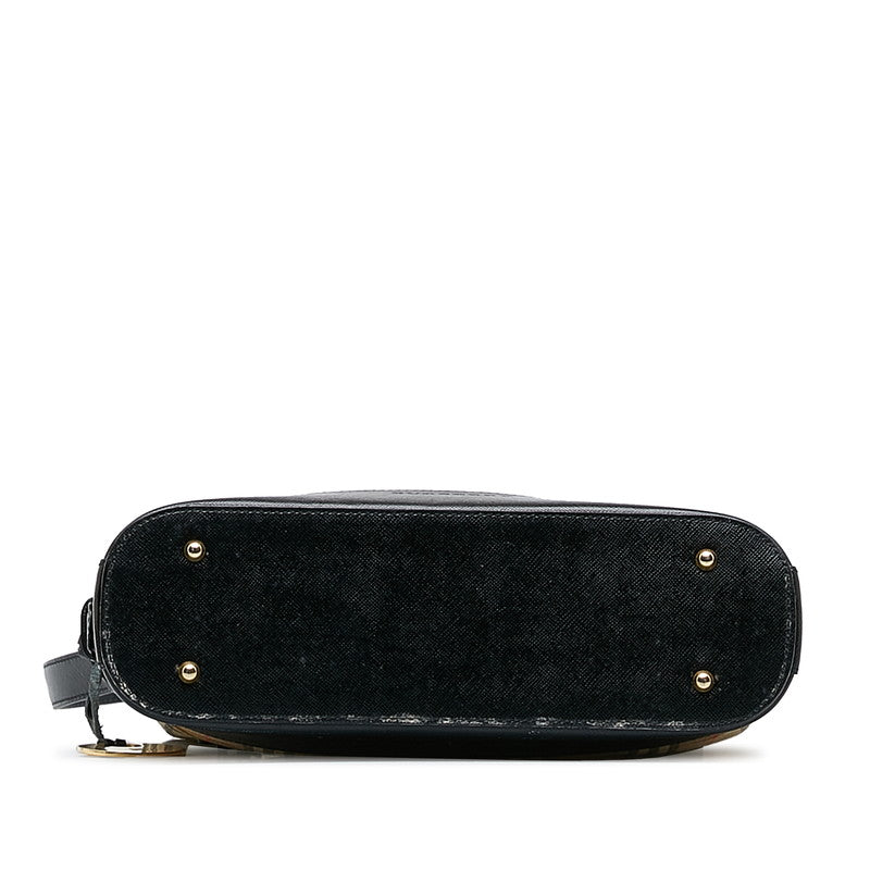 Burberry Check One-Shoulder Bag Black Beige Leather BURBERRY