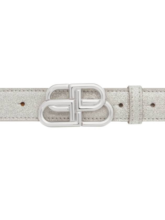 Balenciaga BB Buckle Glitter Calf Leather Belt Silver