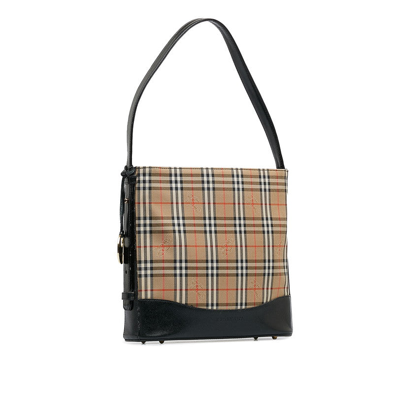 Burberry Check One-Shoulder Bag Black Beige Leather BURBERRY