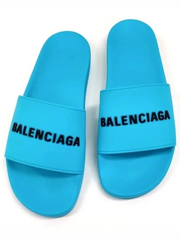 Balenciaga Men's Logo Full Slippers Blue