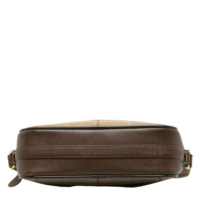 Burberry Check Shoulder Bag Karki Brown Canvas Leather