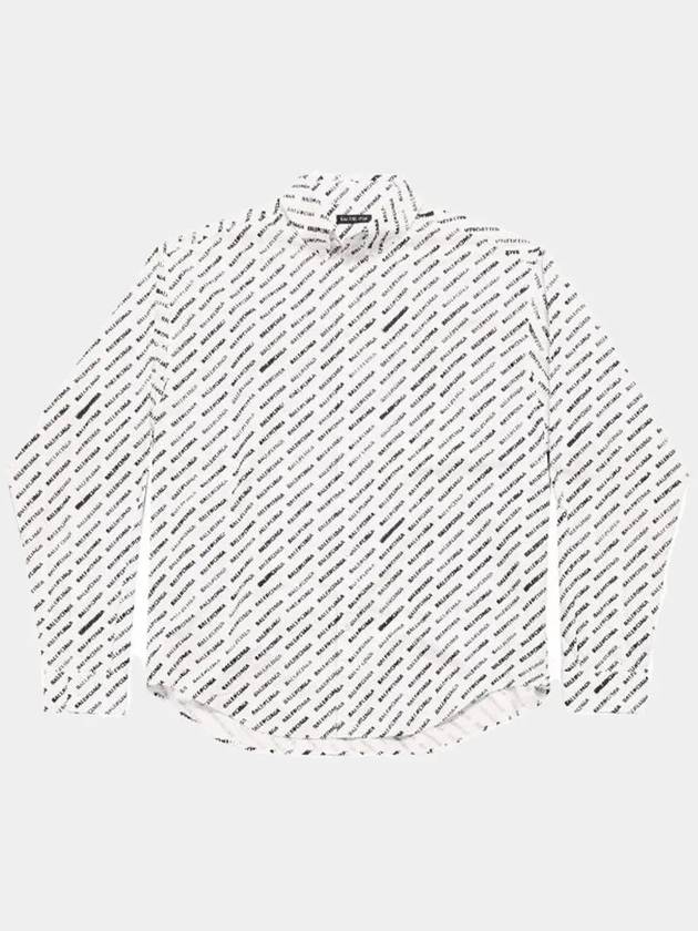 Balenciaga Allover Logo Print Long Sleeve Shirt White Black
