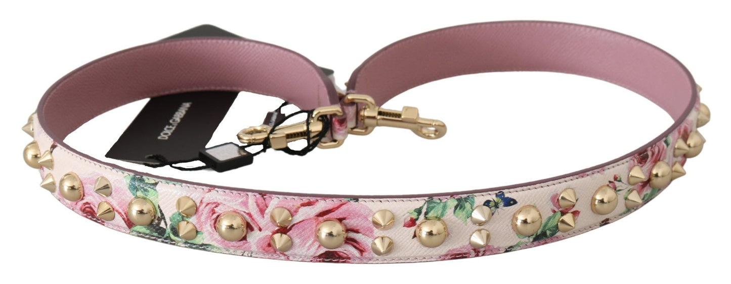 Dolce & Gabbana Pink Floral Leather Stud Accessory Shoulder Women's Strap