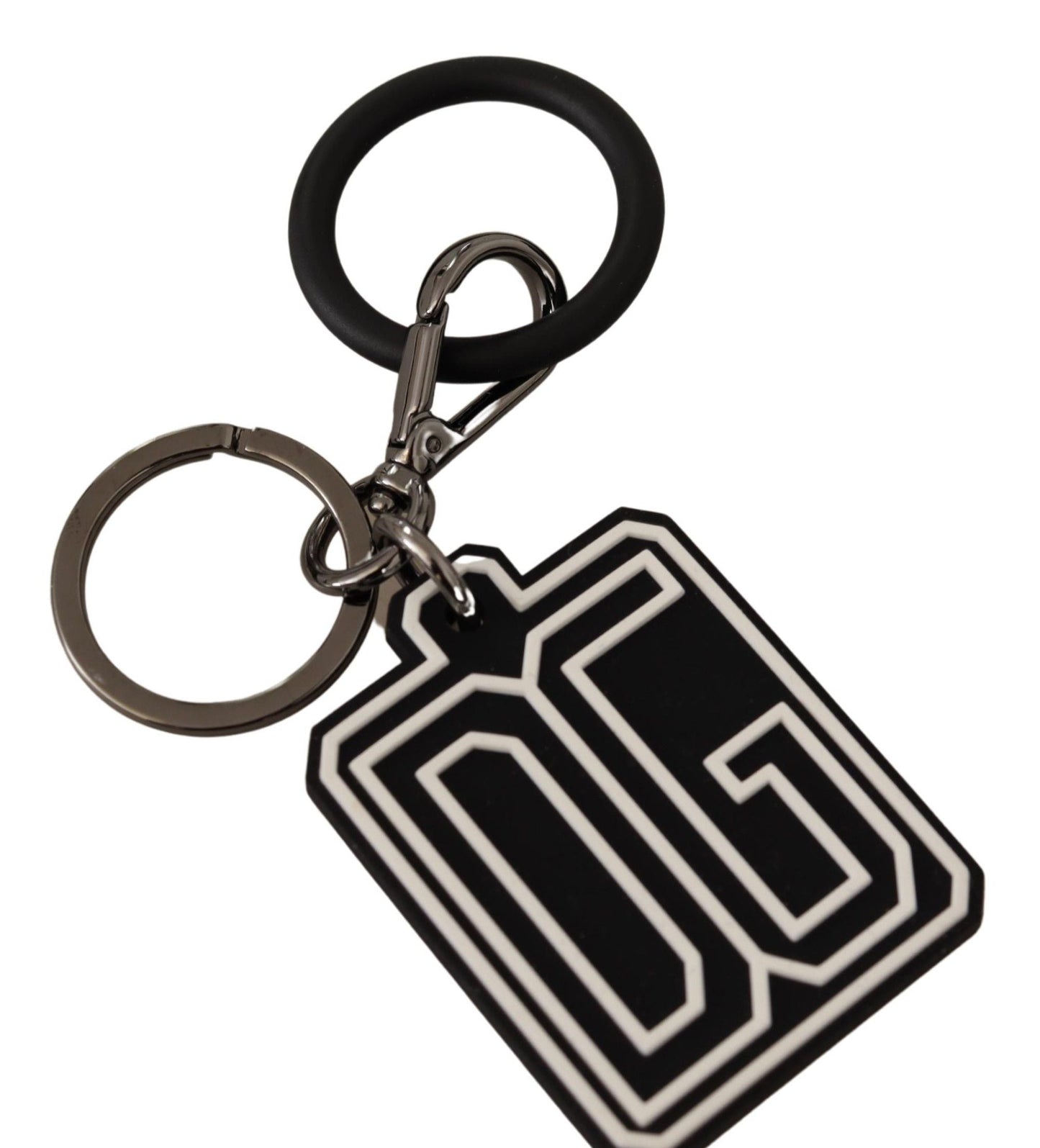 Dolce & Gabbana Black White DG Rubber Logo Silver Ring Men's Keychain
