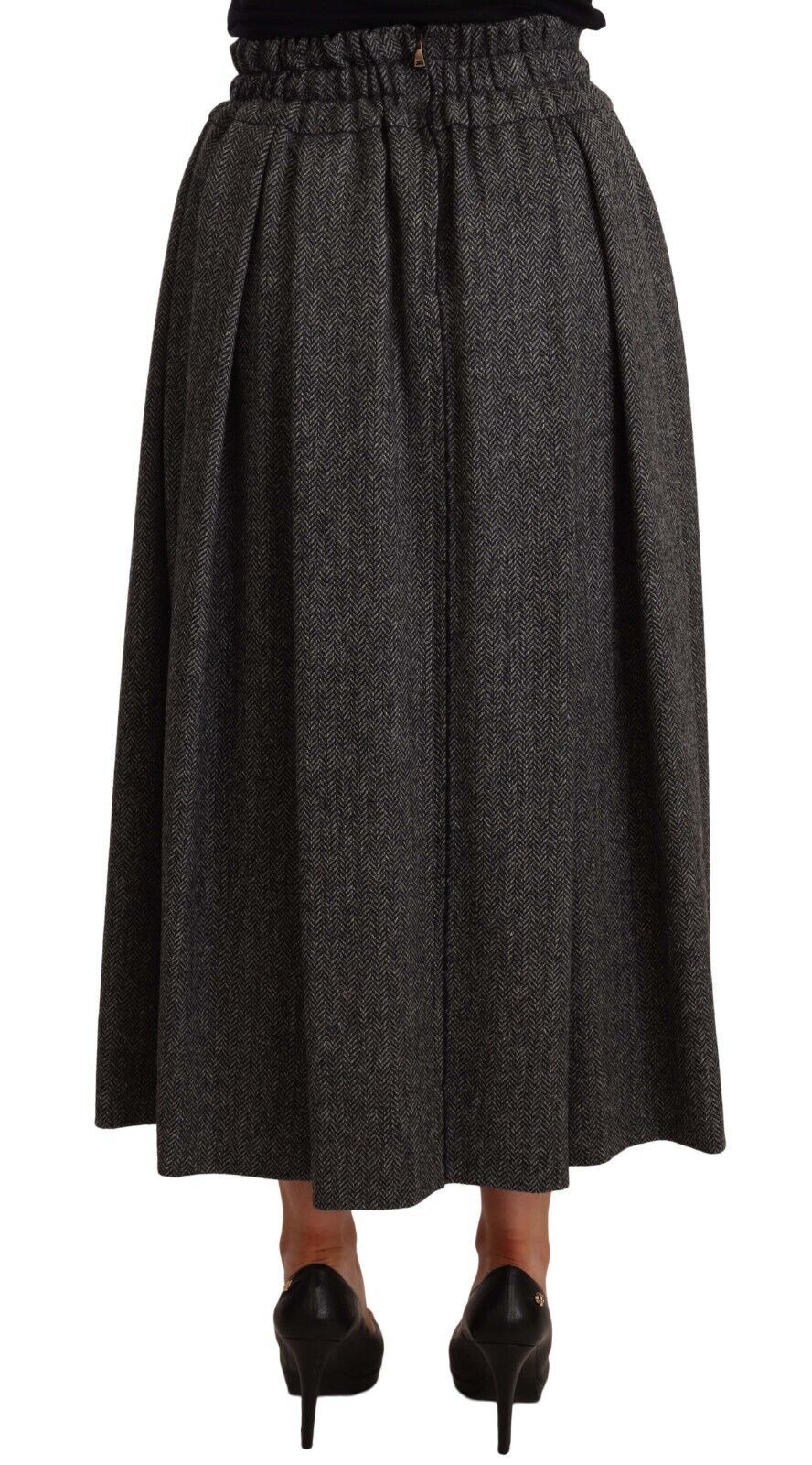 Dolce & Gabbana Gray Wool High Waist A-line PIECE Women's Skirt