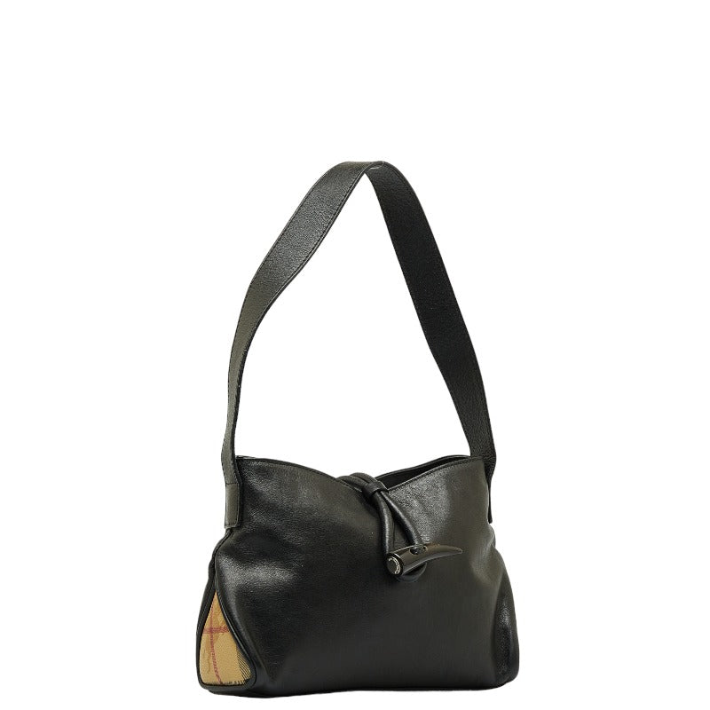 Burberry Nova Check Shadow Horse One-Shoulder Bag Black Beige Leather Ladies Burberry