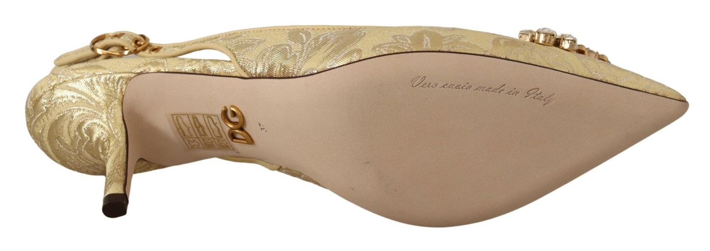 Dolce & Gabbana Gold Crystal Slingbacks Pumps Heels Women's Shoes