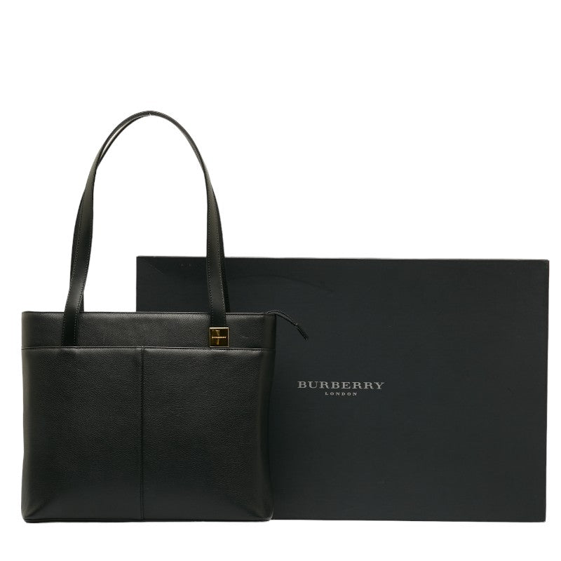 Burberry Nova Check Handbag Tote Bag Black Leather