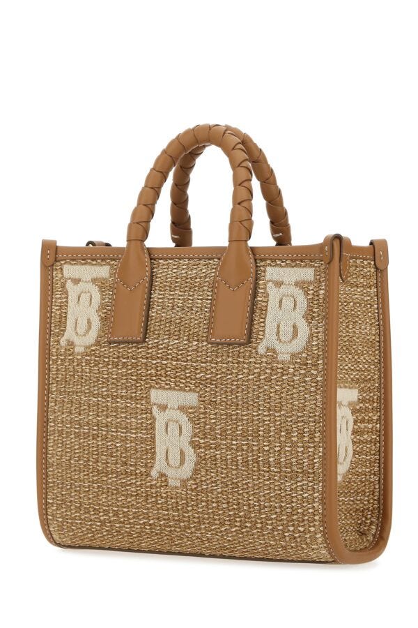 Burberry Woman Two-Tone Raffia And Leather Mini Freya Handbag