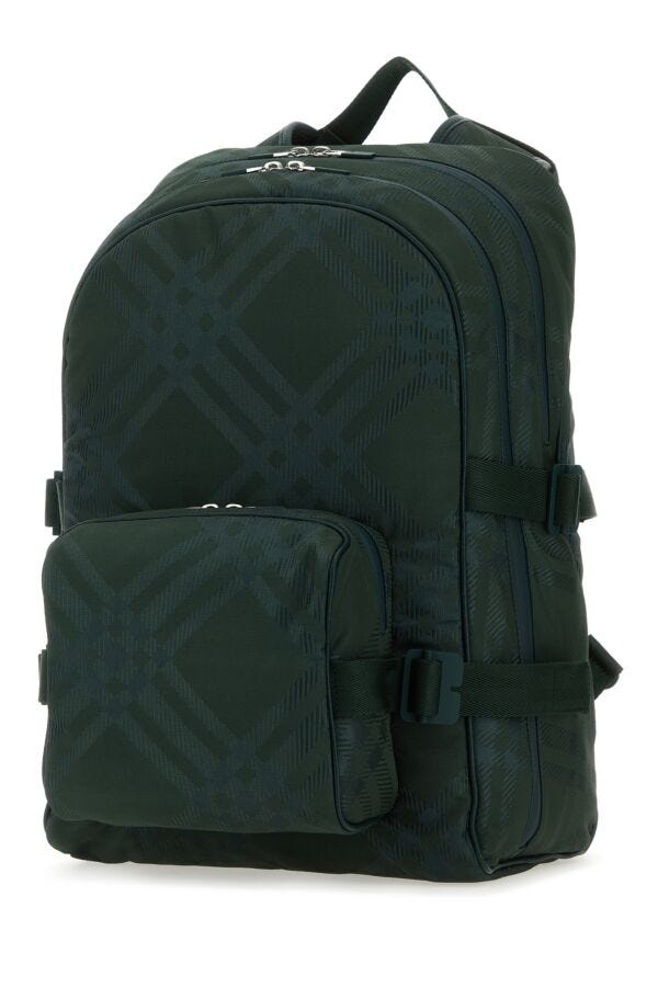 Burberry Man Bottle Green Nylon Blend Check Backpack