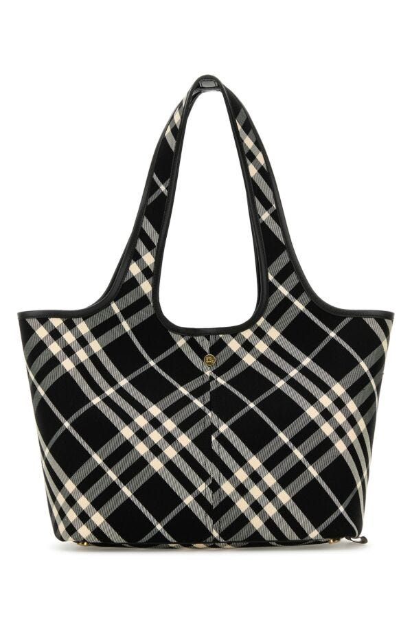 Burberry Woman Embroidered Canvas Small Check Shopping Bag