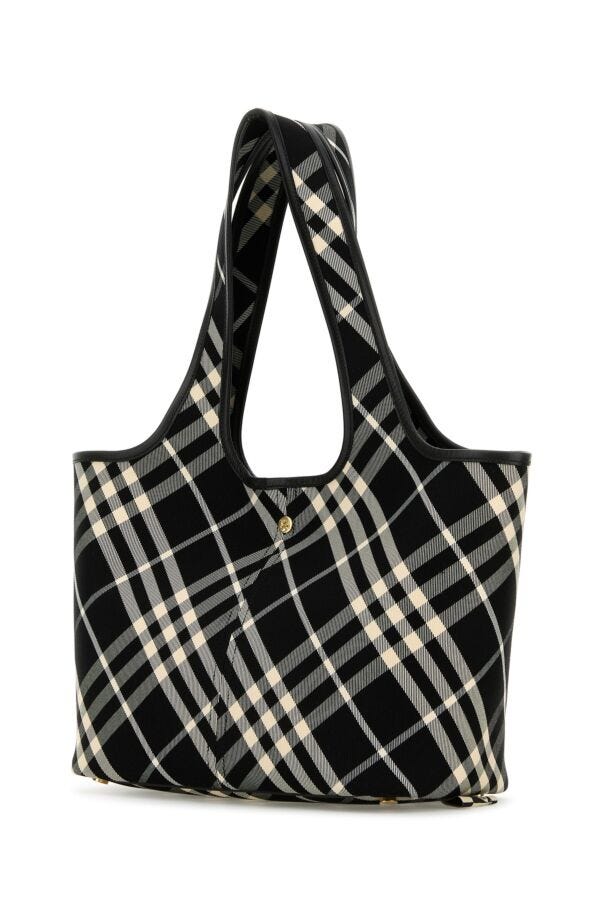 Burberry Woman Embroidered Canvas Small Check Shopping Bag