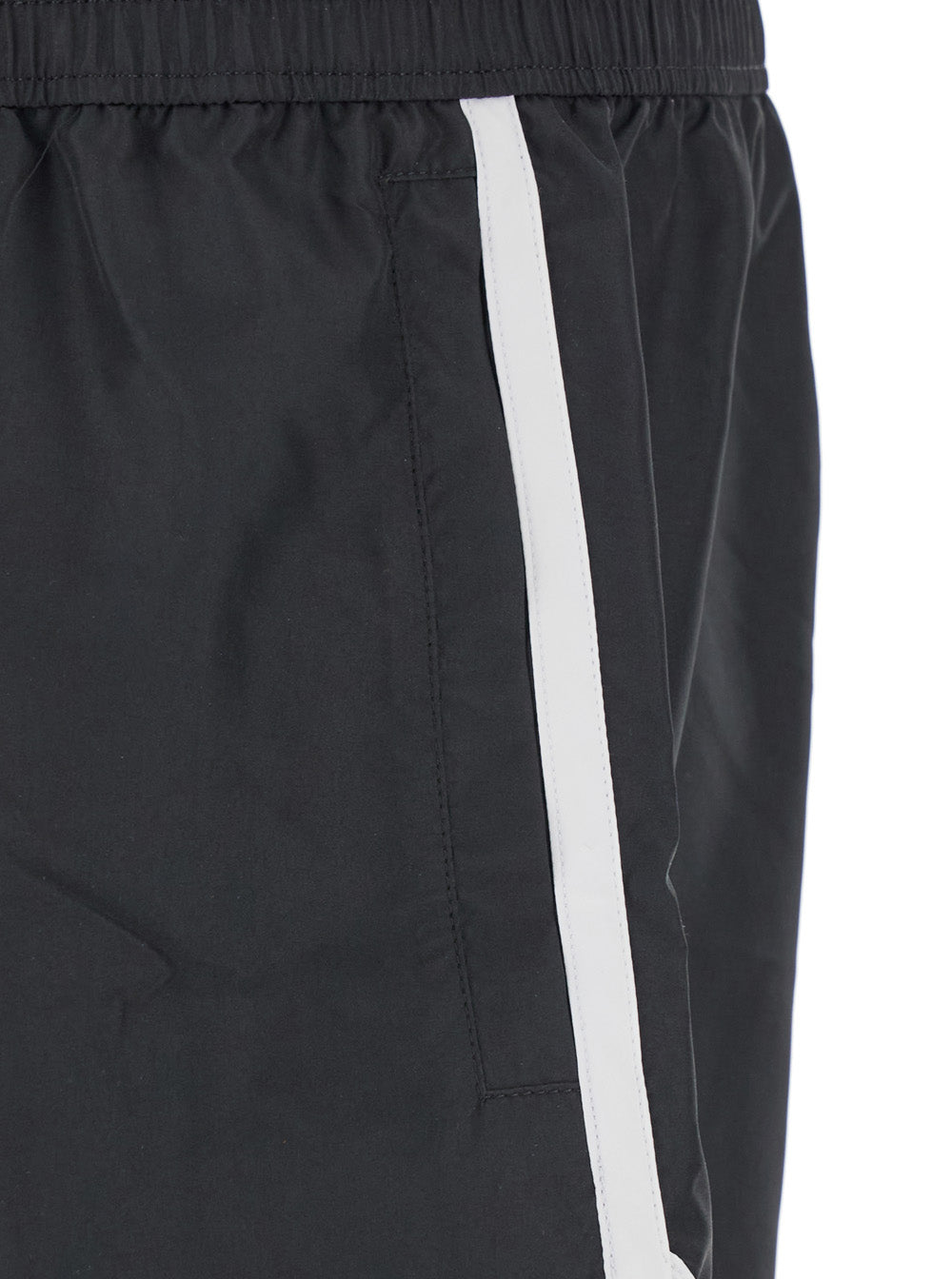 Dolce & Gabbana Men Black Swimsuit With Logo Plate On The Front In Tech Fabric Man