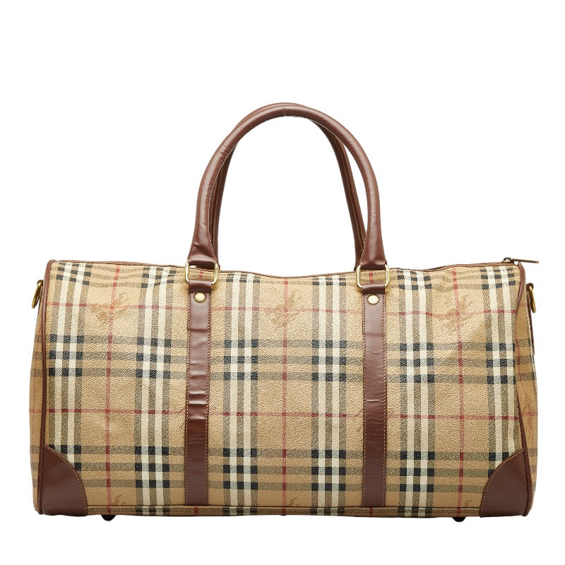 Burberry Nova Check Shadow Horse Boston Bag 2WAY Beige Brown PVC Leather Men Burberry