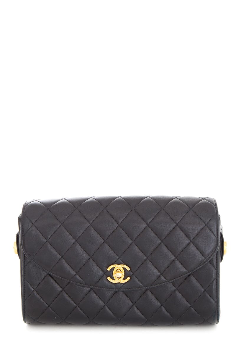 Chanel Vintage 1991 Black Quilted Lambskin Flap Crossbody Handbag with Gold Hardware