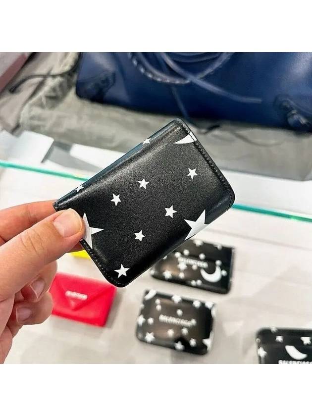 Balenciaga Star Logo Print Tri-Fold Half Wallet Black