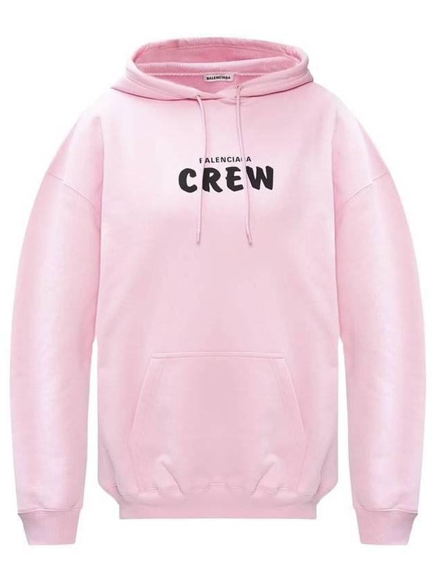 Balenciaga Crew Logo Print Oversized Hoodie Pink