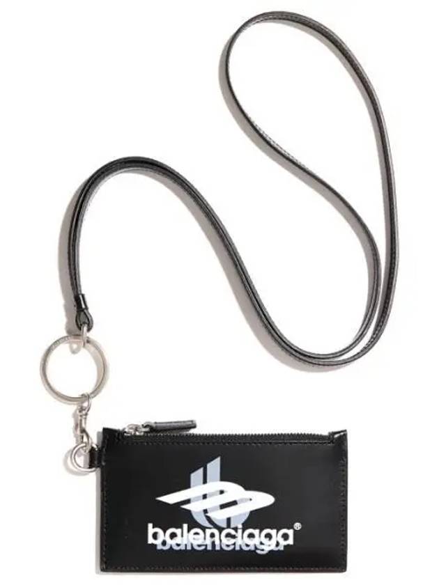 Balenciaga Logo Print Neck Strap Card Wallet Black