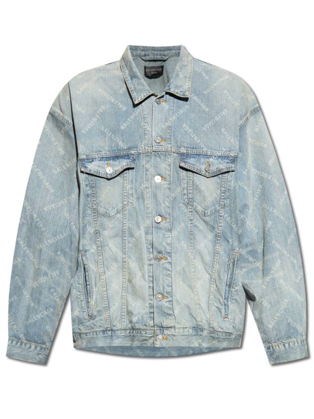 Balenciaga Logo Print Denim Jacket Blue