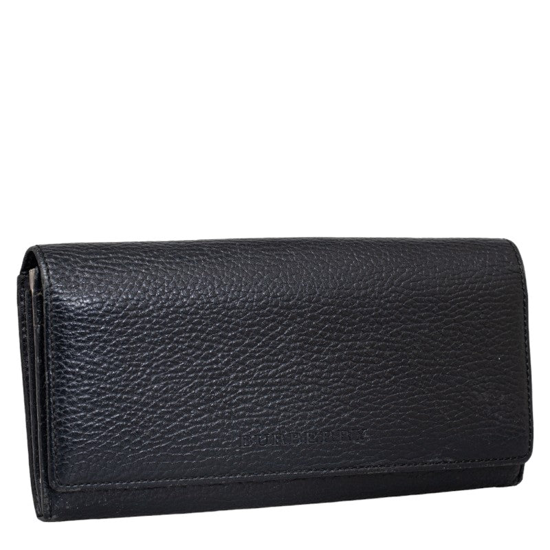 Burberry Nova Check Logo Long Wallet Black Leather Ladies
