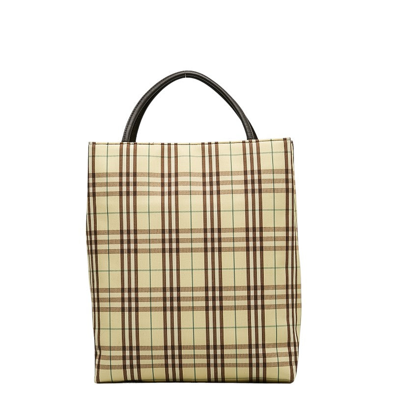 Burberry Check Tote Bag Yellow Brown Canvas Leather