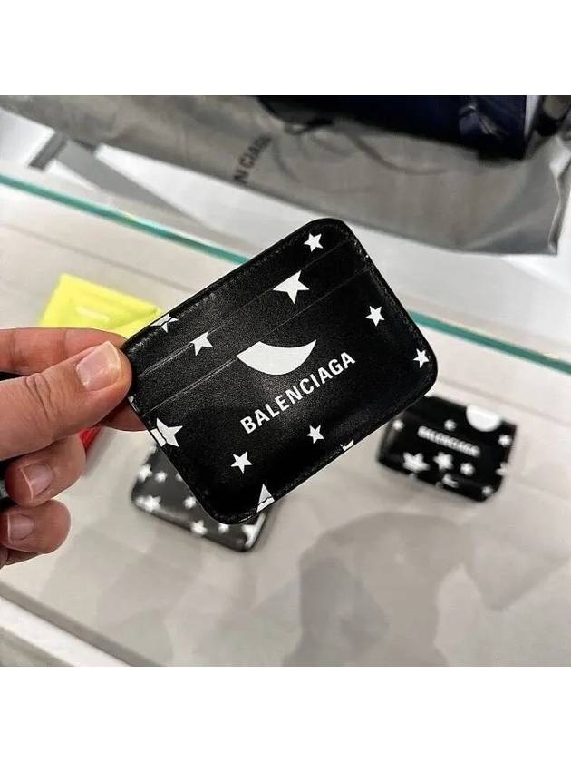Balenciaga Logo Star Print Leather Card Wallet Black