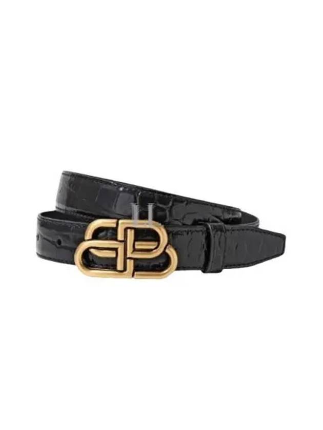 Balenciaga WoMen's Crocodile Embossed BB Buckle Thin Belt Black