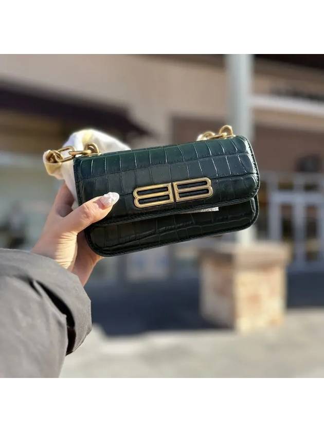 Balenciaga Crocker Leather Gossip Shoulder Bag Green