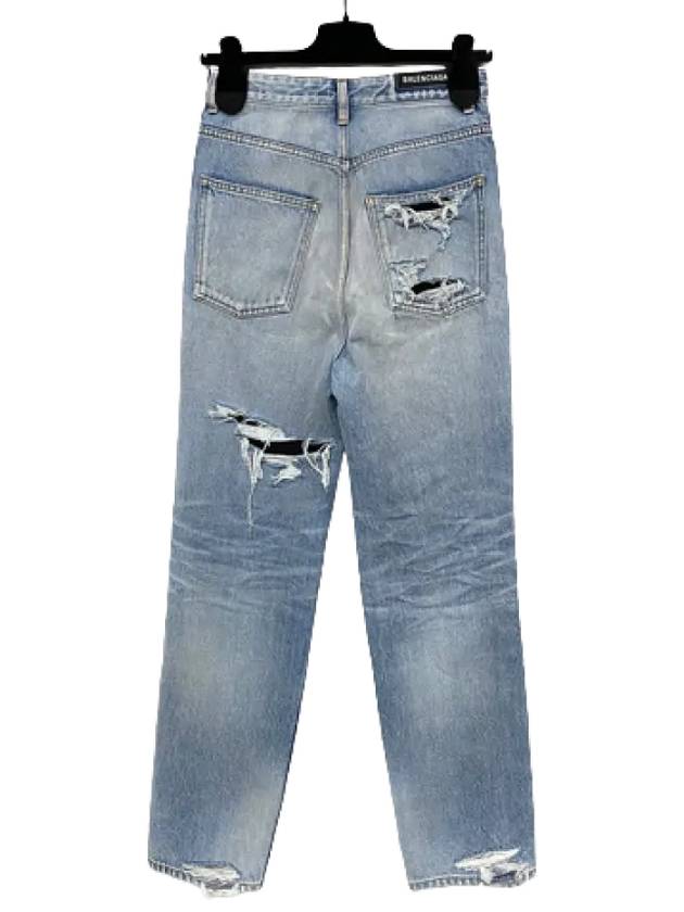 Balenciaga Women's Distressed Denim Straight Jeans Vintage Blue