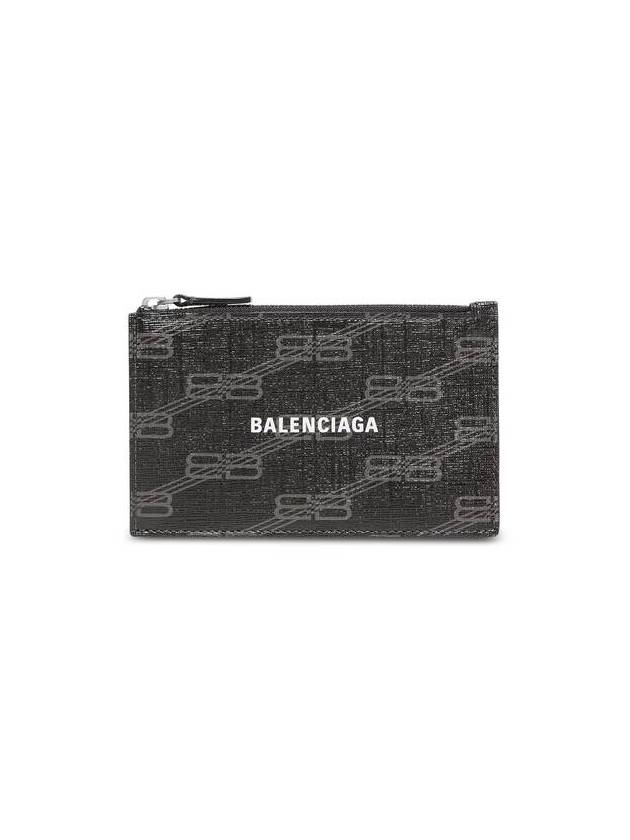 Balenciaga BB Monogram Coated Canvas Coin Card Wallet Black