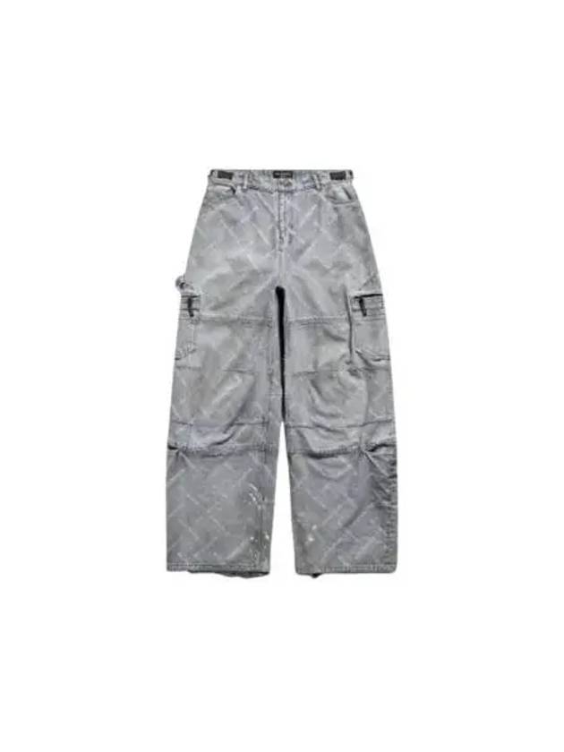 Balenciaga Bal Diagonal Allover Cargo Wide Jeans Blue