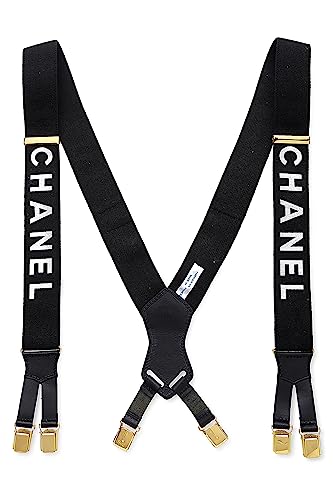Chanel, Black Elastic Logo Suspenders, Black