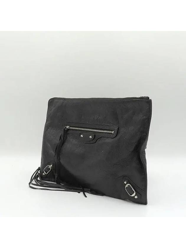 Balenciaga 362967 Black leather classic gold zip up decoration clutch bag