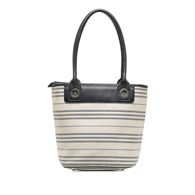 Burberry Check Handbag Bag Beige Black Canvas Leather Ladies