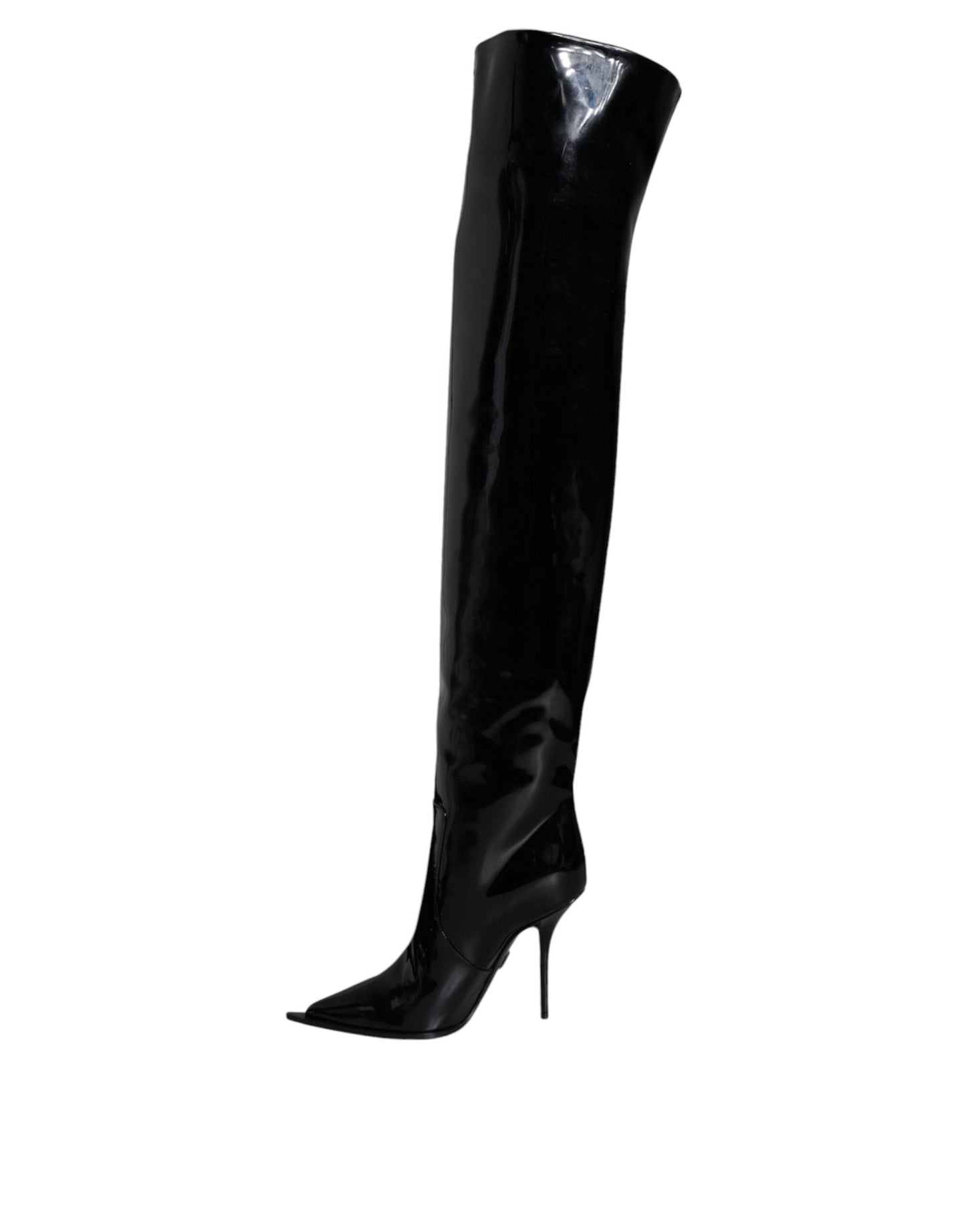 Dolce & Gabbana Black Patent Leather Knee High Boots Women's Shoes ()