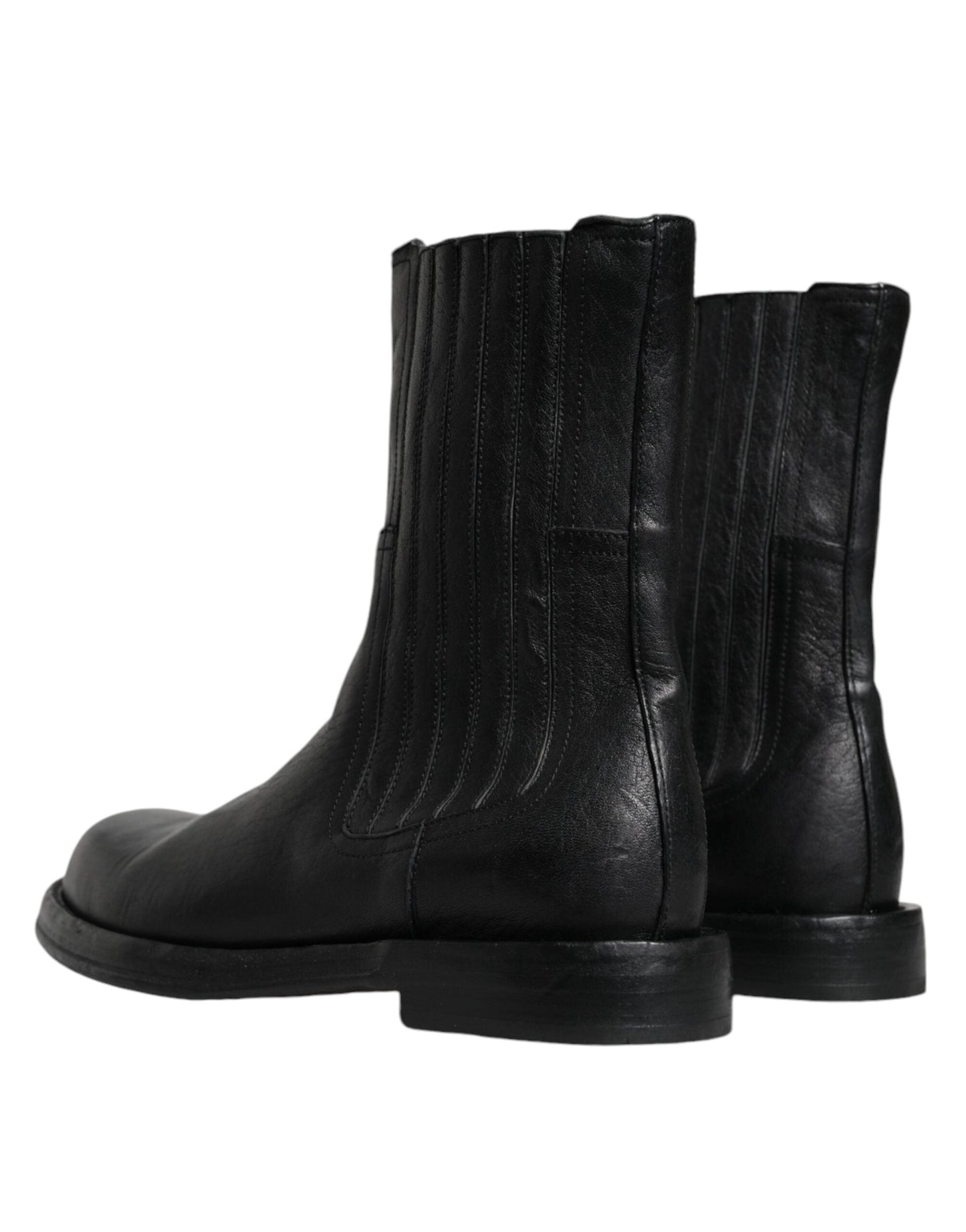 Dolce & Gabbana Black Horse Leather Mid Calf Boots Men's Shoes ()