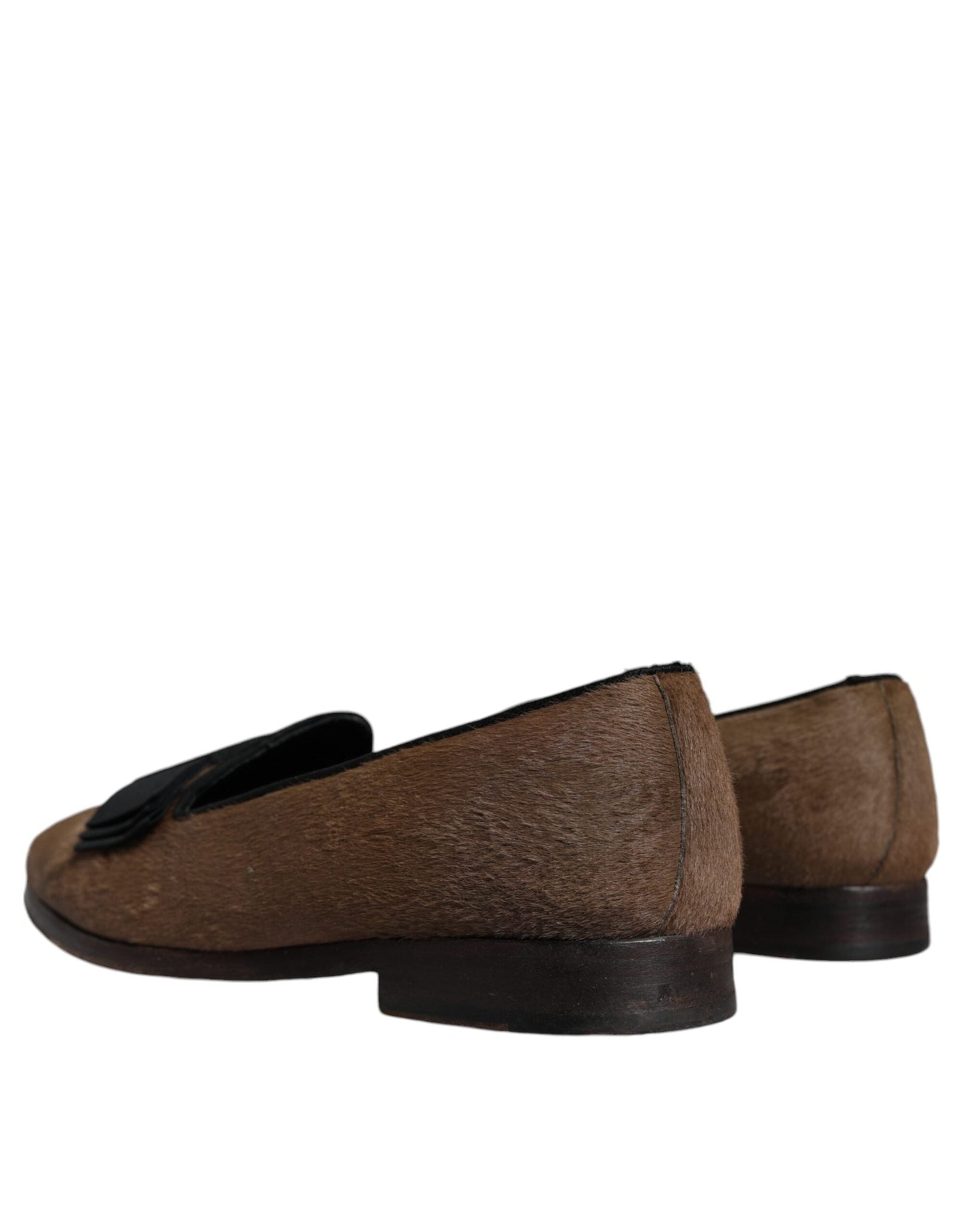 Dolce & Gabbana Brown Calf Hair Leather Loafers Formal Dress Men's Shoes ()