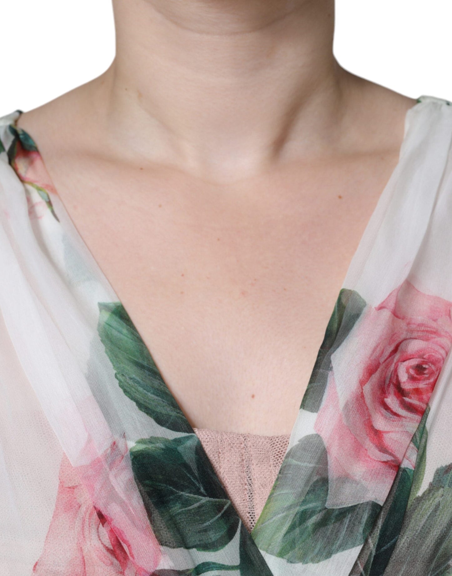 Dolce & Gabbana White Silk Floral Print A-line Midi Women's Dress