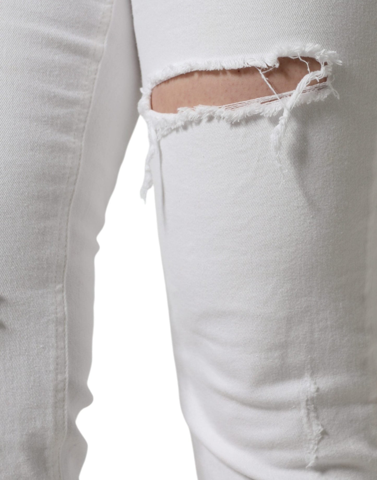 Dolce & Gabbana White Cotton Stretch Tattered Skinny Women's Jeans ()