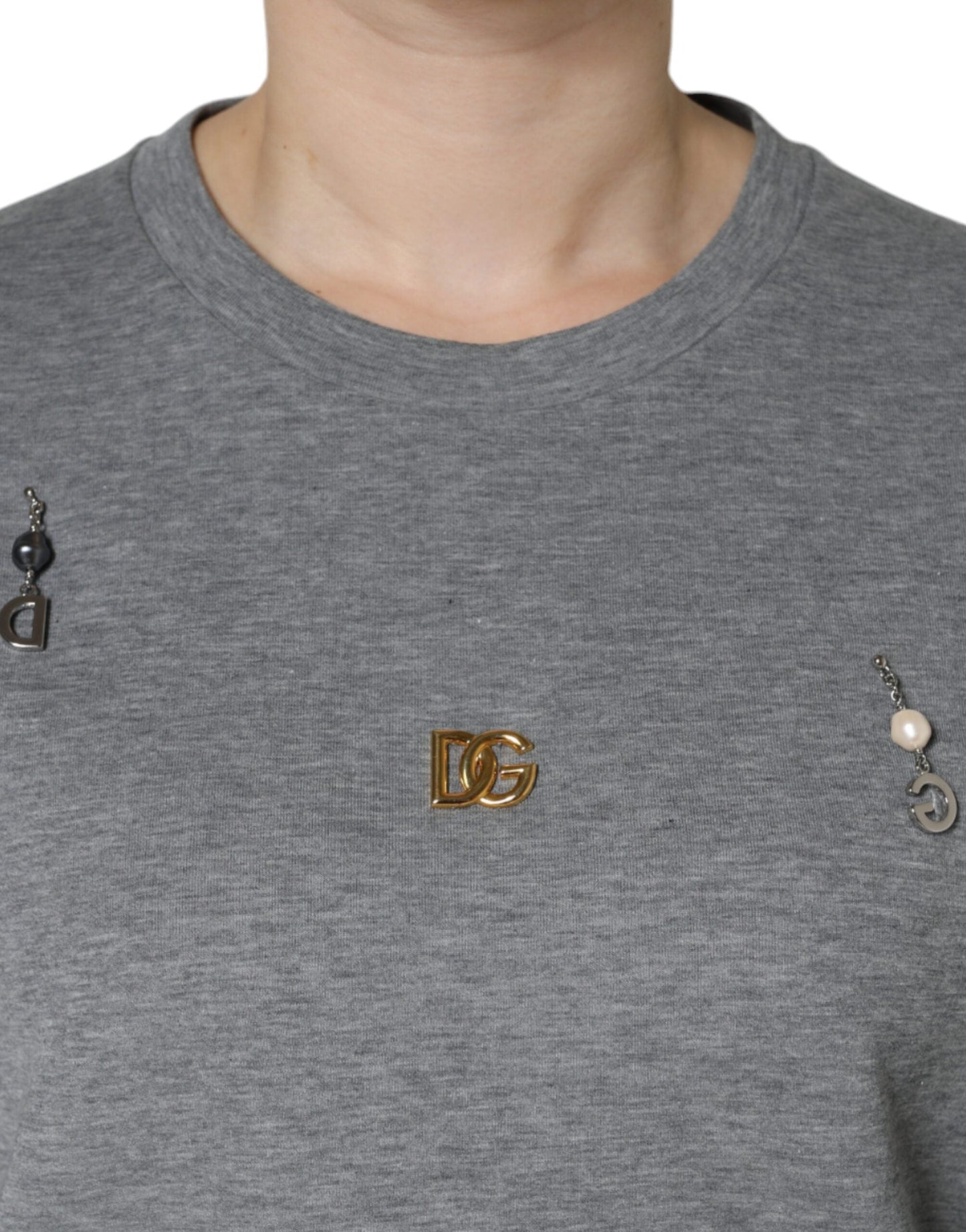 Dolce & Gabbana Gray Cotton Blend Embellished Tee Women's T-shirt
