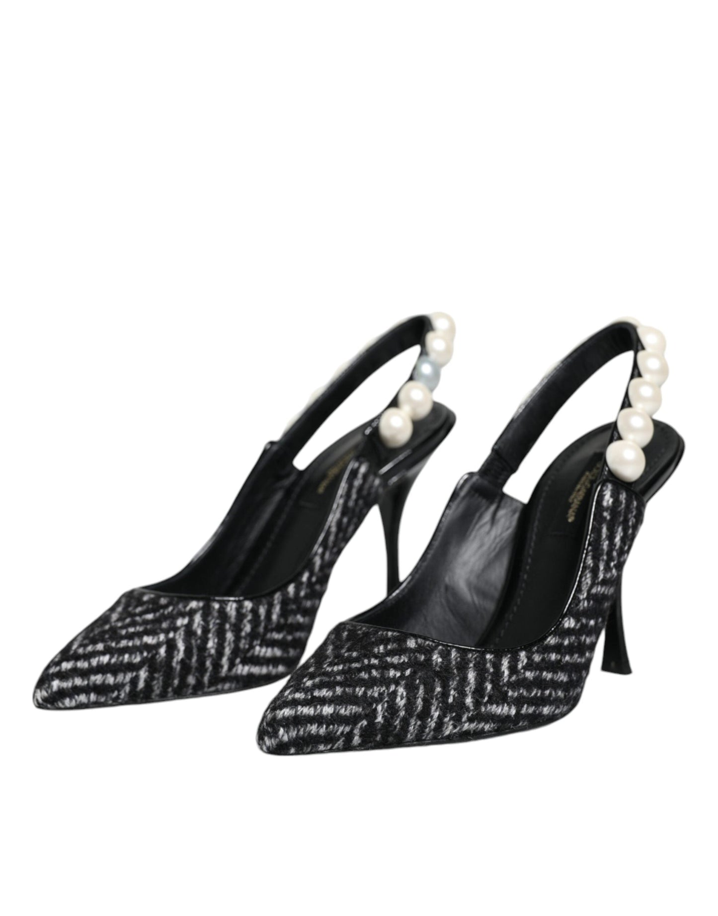 Dolce & Gabbana White Black Chevron Faux Pearl Slingback Women's Shoes ()