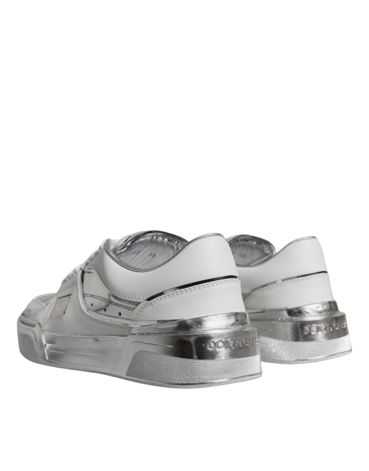 Dolce & Gabbana White Silver Leather Low Top Sneakers Women's Shoes