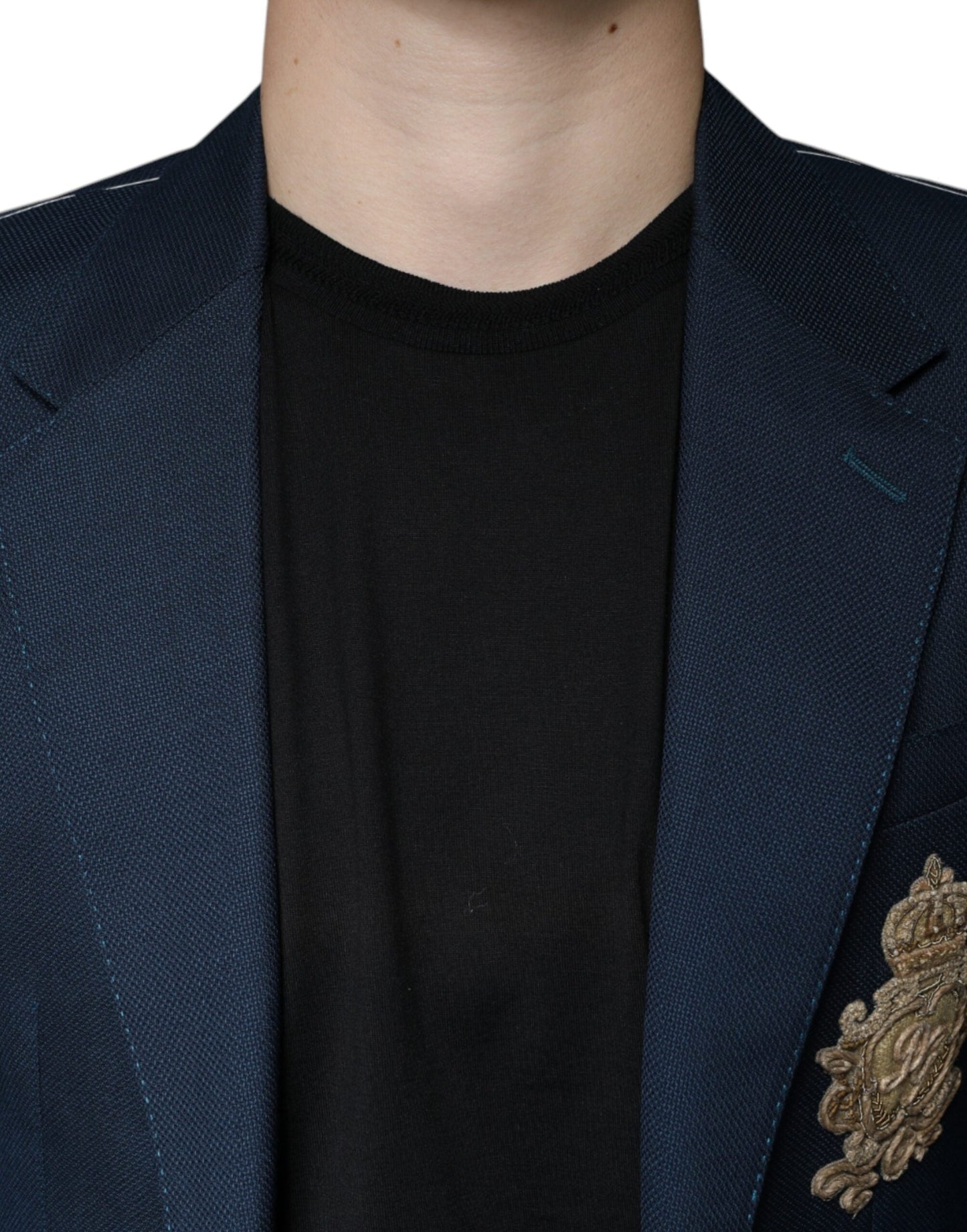 Dolce & Gabbana Blue Wool Logo Single Breasted Coat Men's Blazer ()