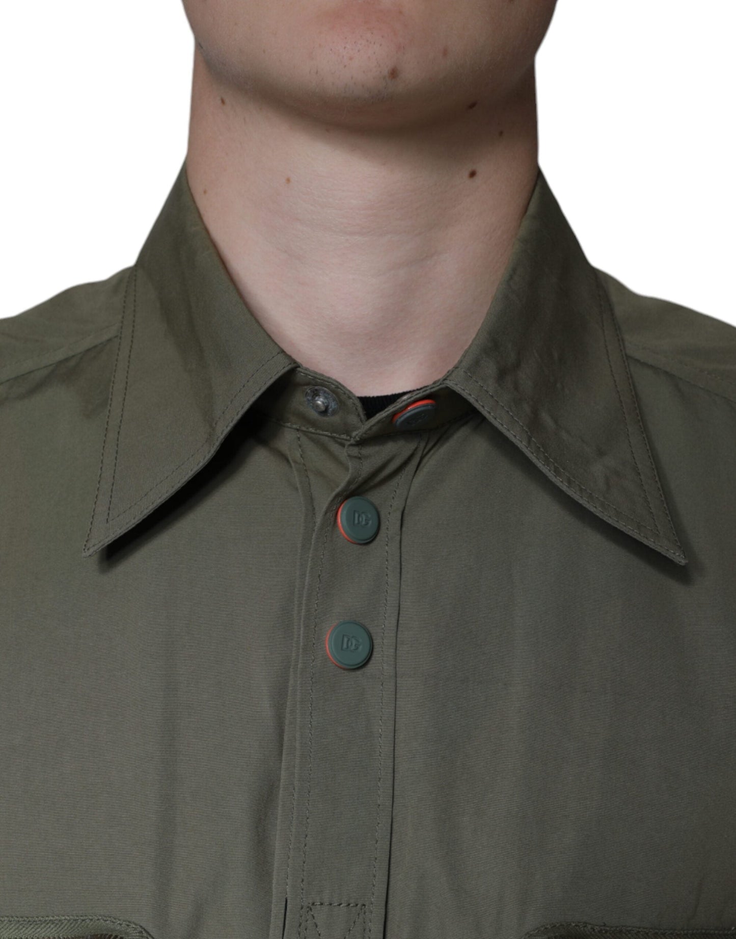 Dolce & Gabbana Military Green Cotton Bend Collared Coat Men's Jacket ()