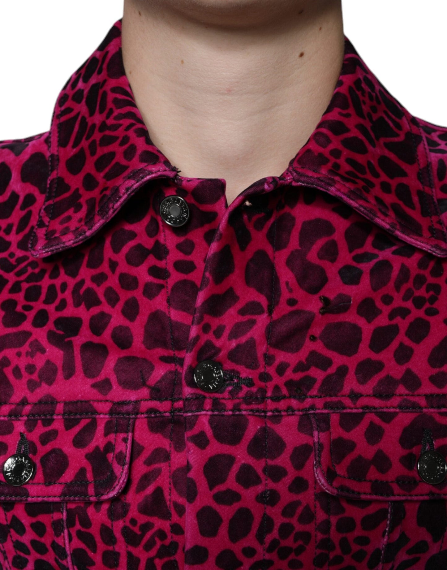 Dolce & Gabbana Fuchsia Leopard Button Down Collared Men's Jacket