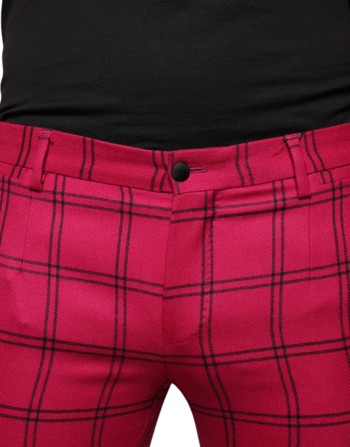 Dolce & Gabbana Pink Checkered Wool Skinny Men's Pants
