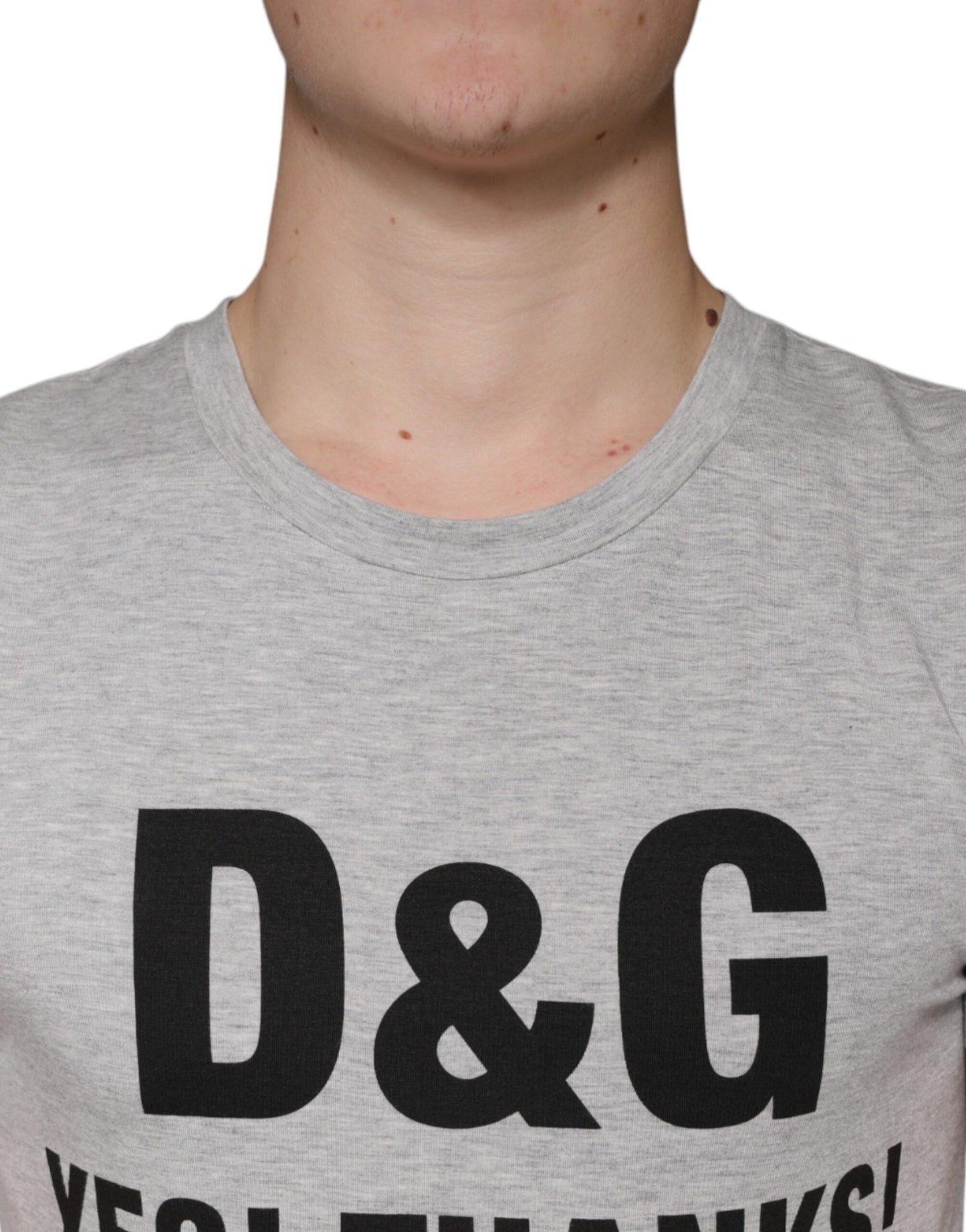 Dolce & Gabbana Gray Logo Print Crewneck Short Sleeve Men's T-shirt