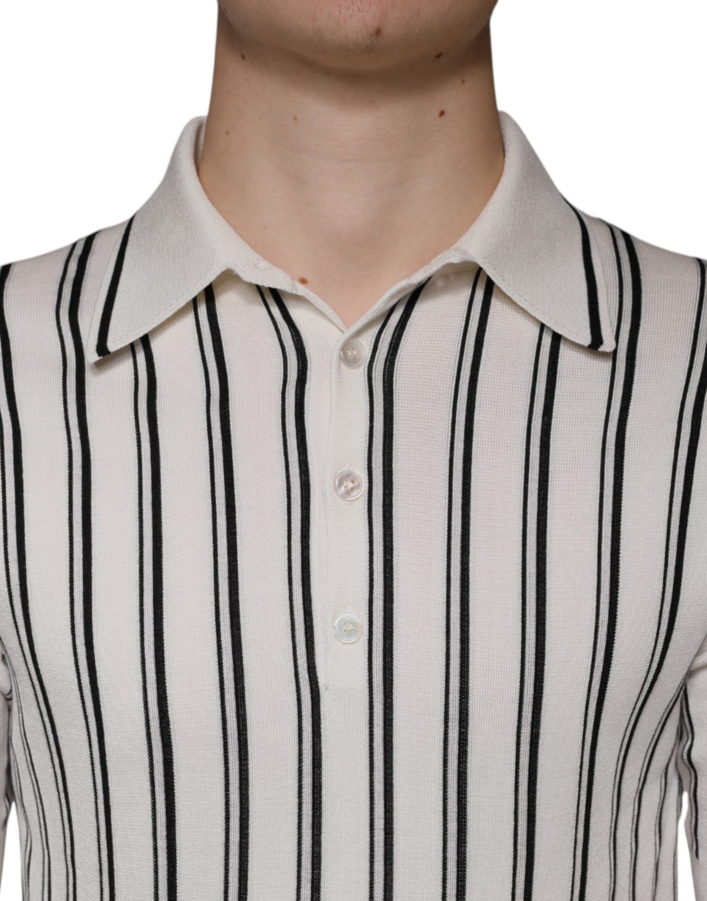 Dolce & Gabbana White Black Stripe Polo Short Sleeve Men's T-shirt
