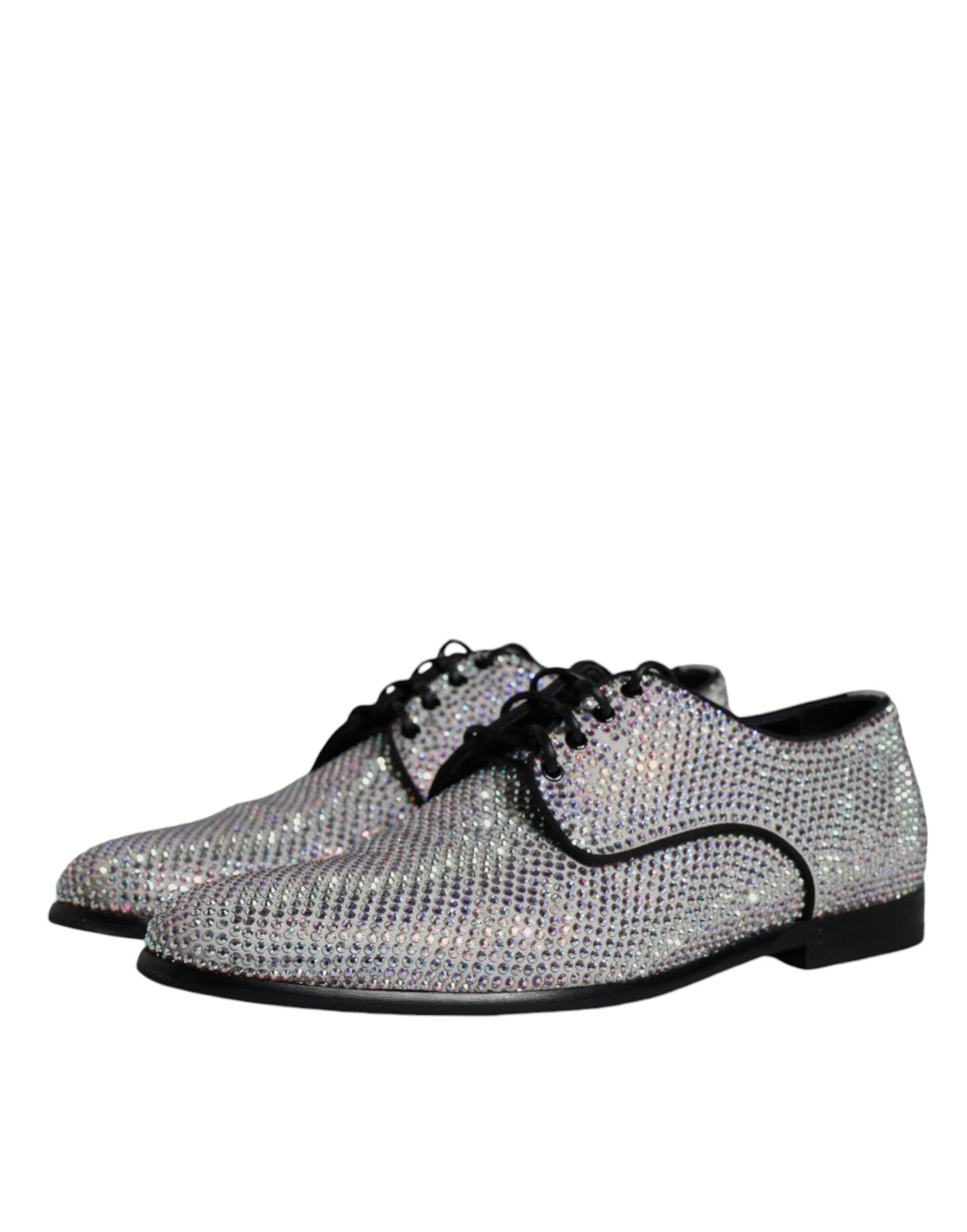 Dolce & Gabbana Silver Leather Rhinestones Derby Dress Men's Shoes ()